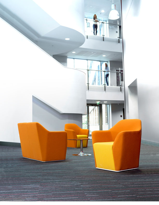 Chamfer reception chairs in yellow and orange