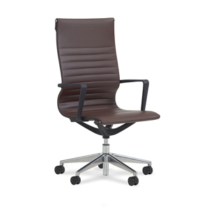 Verco Flux High Back Brown Faux Leather Meeting Chair With Arms Black Frame + Polished Metal Base